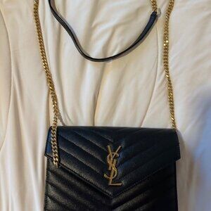 Saint Laurent Cassandre Matelassé Leather Envelope Wallet on a Chain